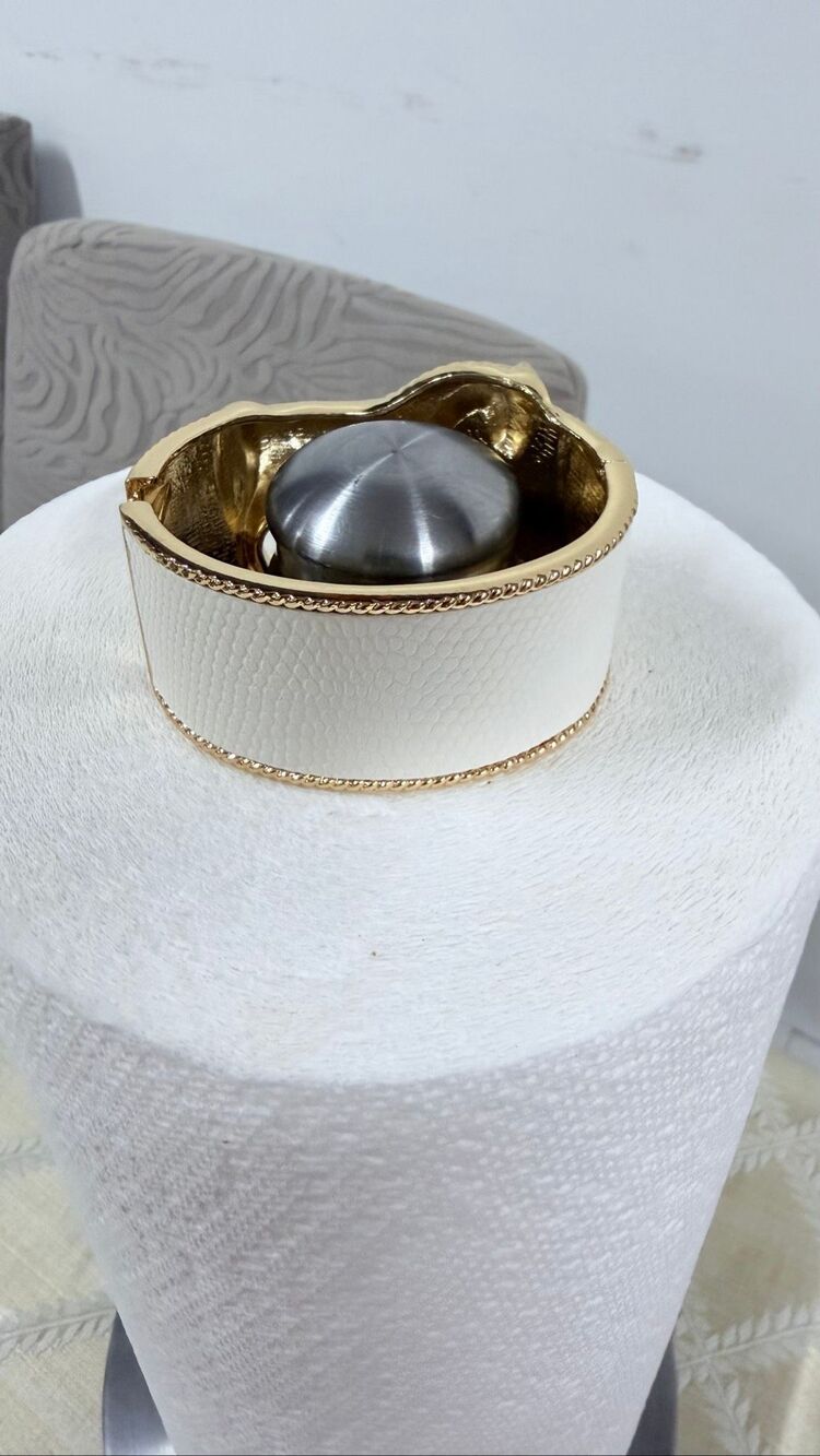 Vintage-Style Gold & Cream Horse Cuff Bracelet | Equestrian Statement Jewelry - Picture 4 of 6